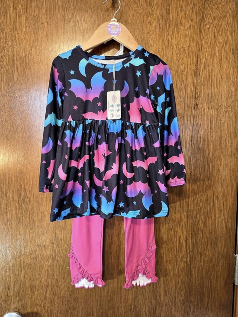 "BOO-TIFUL BATS" P+LUSH Soft Fabric Kids Bat Print Dress & Leggings NWT